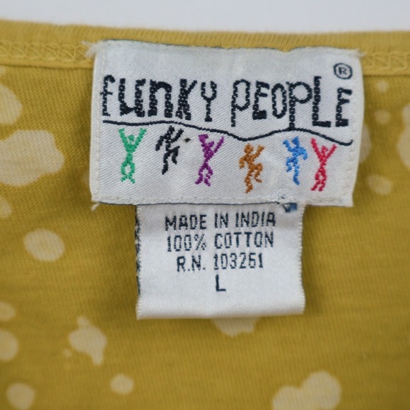 Funky People Yellow Batik Boho Beaded Sequin Camisole Tank Top Cotton Sz Large - Picture 4 of 10